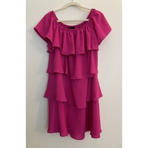 GIBSON Women's Tiered Fuchsia Short Dress Size XL Pullover On‎ or Off Shoulder